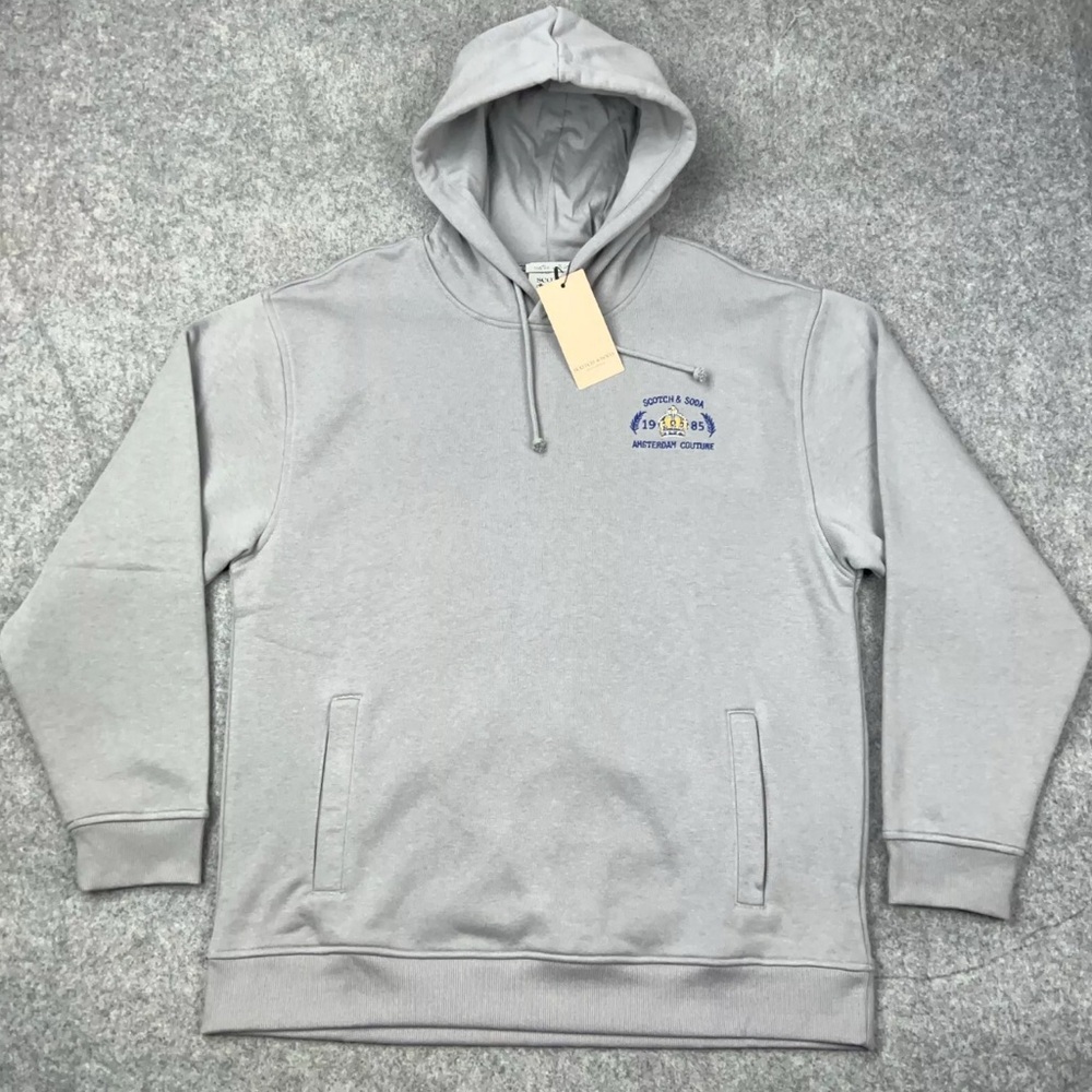 Scotch and Soda Classic Grey Embroidered Amsterdam Graphic Pullover Hoodie NEW